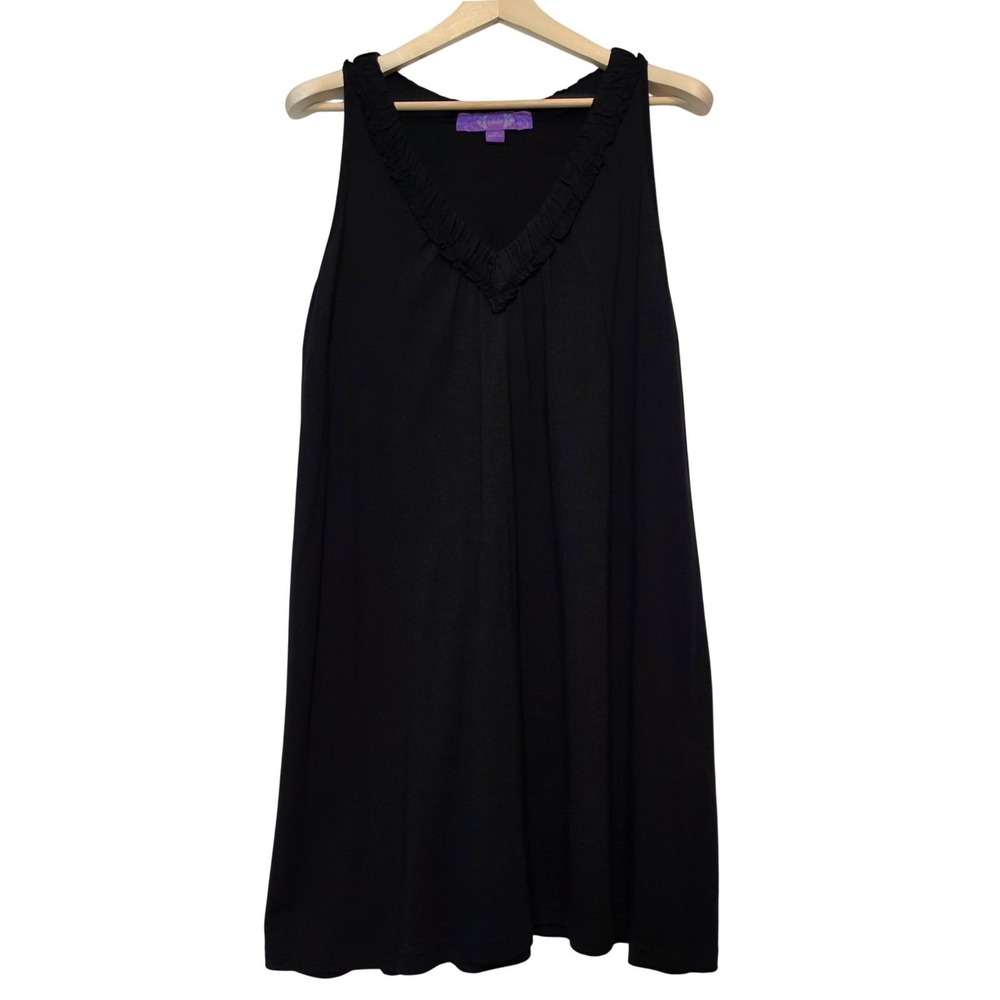 Jolie Ruffle V-Neck Sleeveless Solid Black Flowy Knit Dress Size Large 14-16